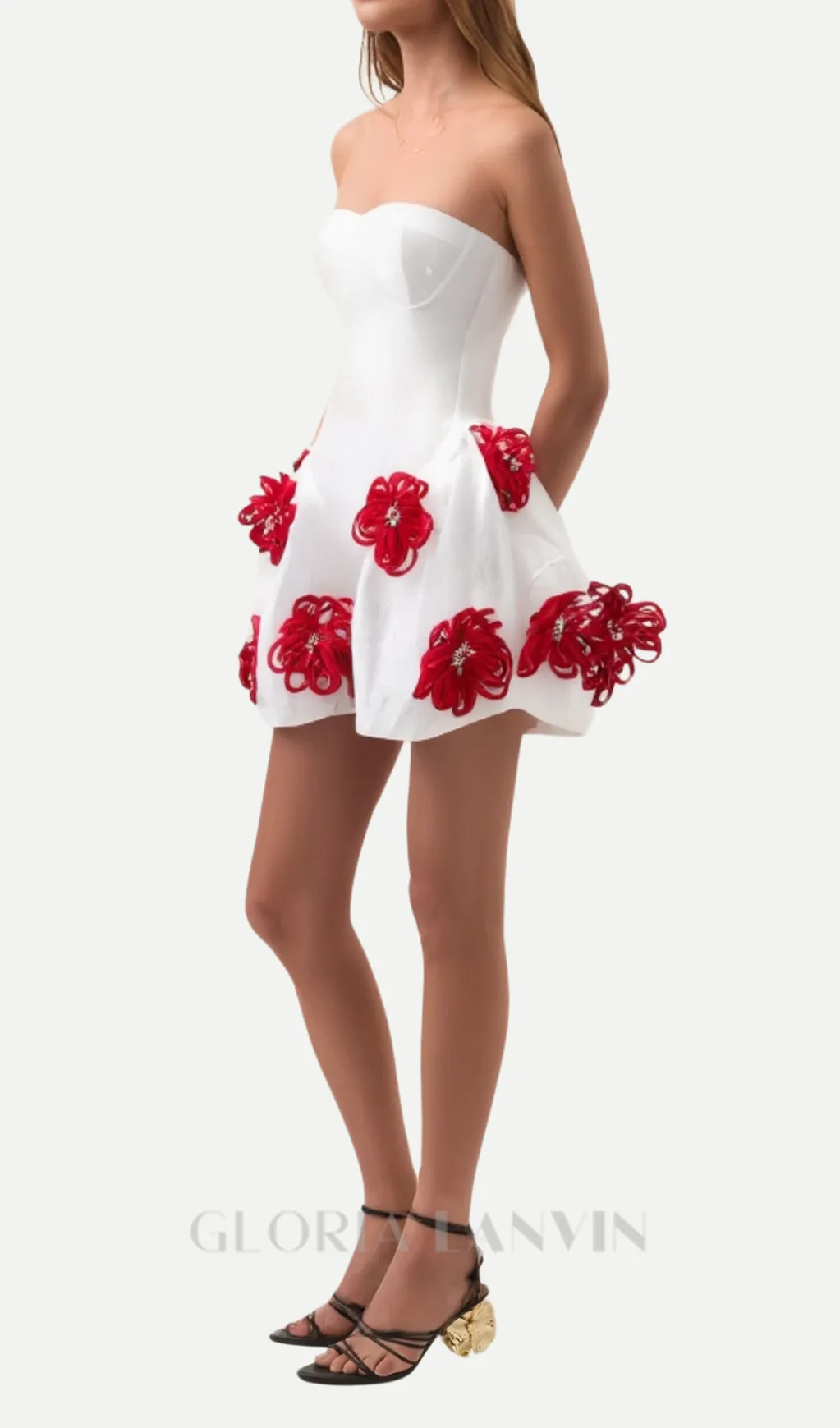 alaniade white 3d flower puffy mini dress Gloria Lanvin