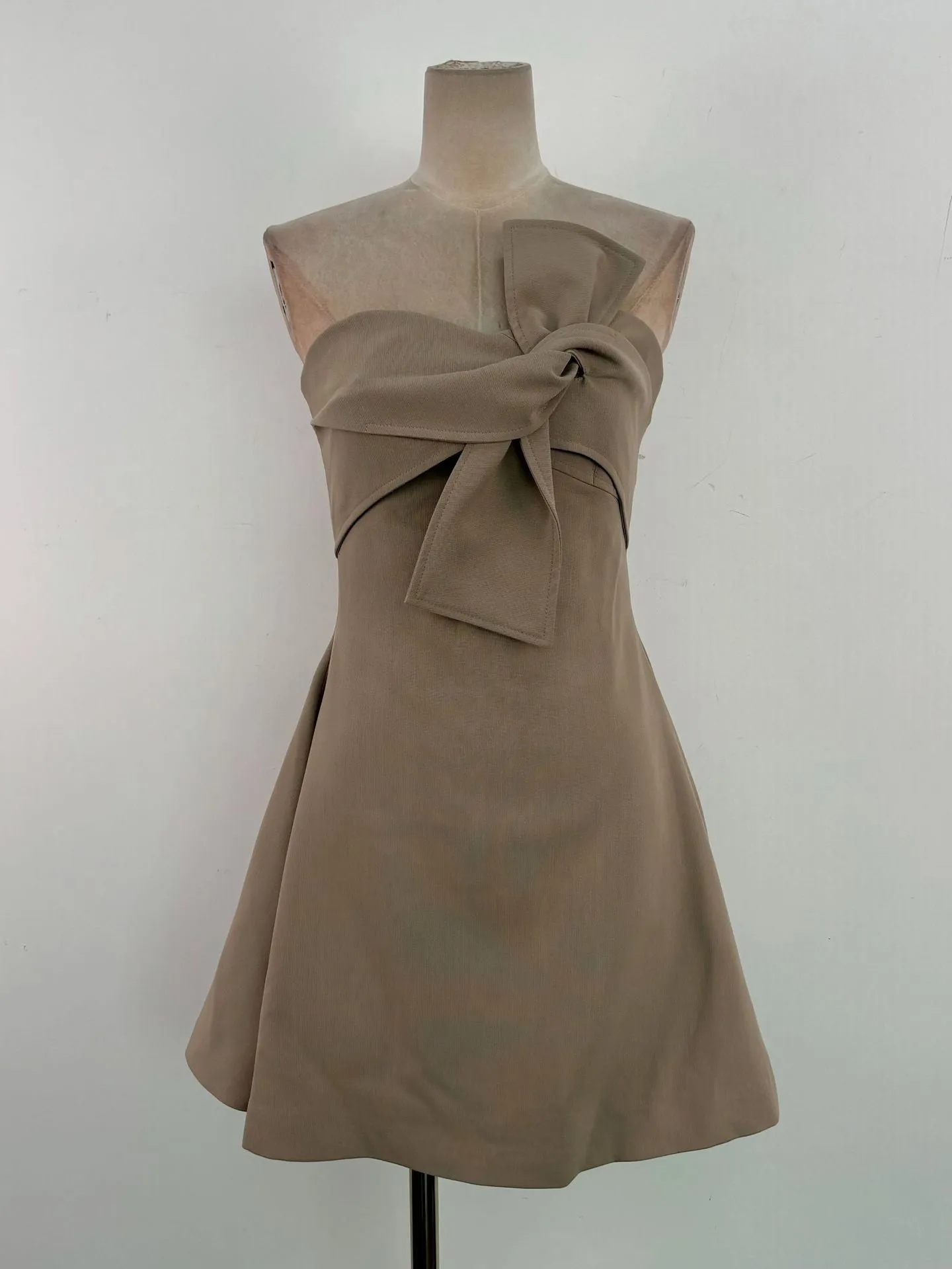 alberta bowknot strapless mini dress in camel Gloria Lanvin