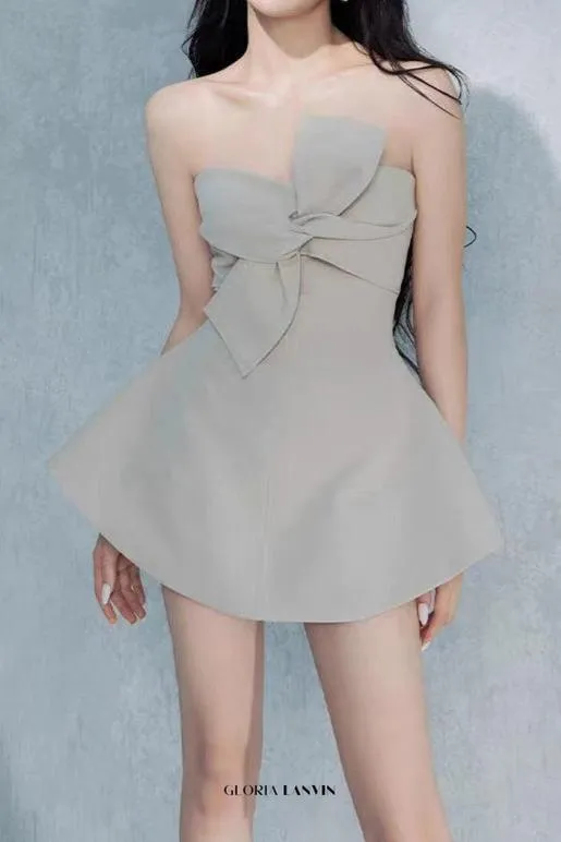 alberta bowknot strapless mini dress in camel Gloria Lanvin