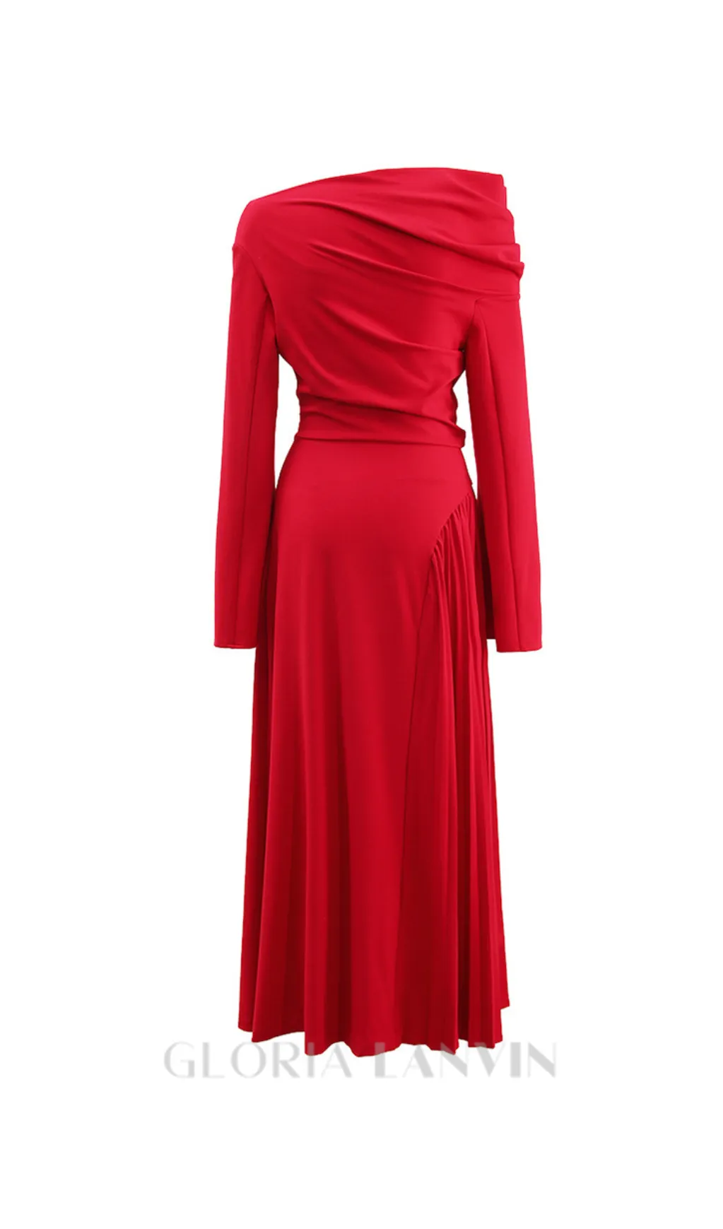 ALBERTA RED ONE SHOULDER SLIT PLEATED MAXI DRESS Gloria Lanvin