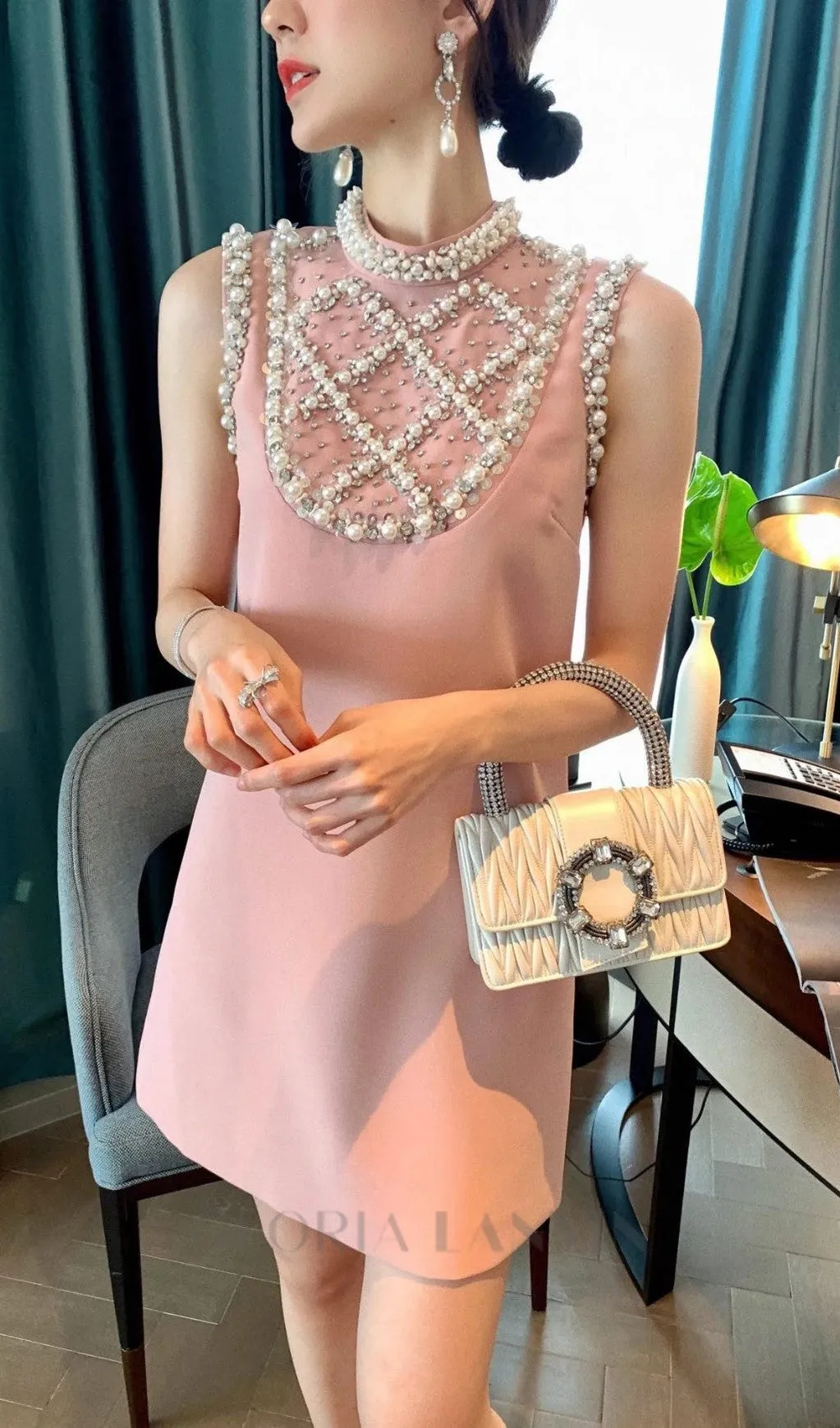 ALBERTINE PEARL-EMBELLISHED MINI DRESS Gloria Lanvin