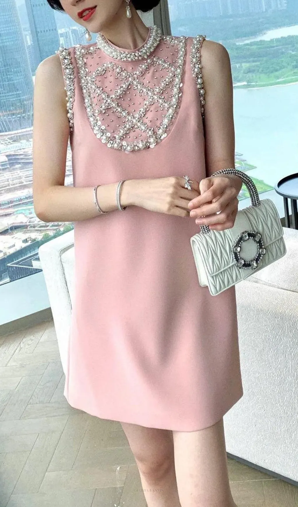 ALBERTINE PEARL-EMBELLISHED MINI DRESS Gloria Lanvin