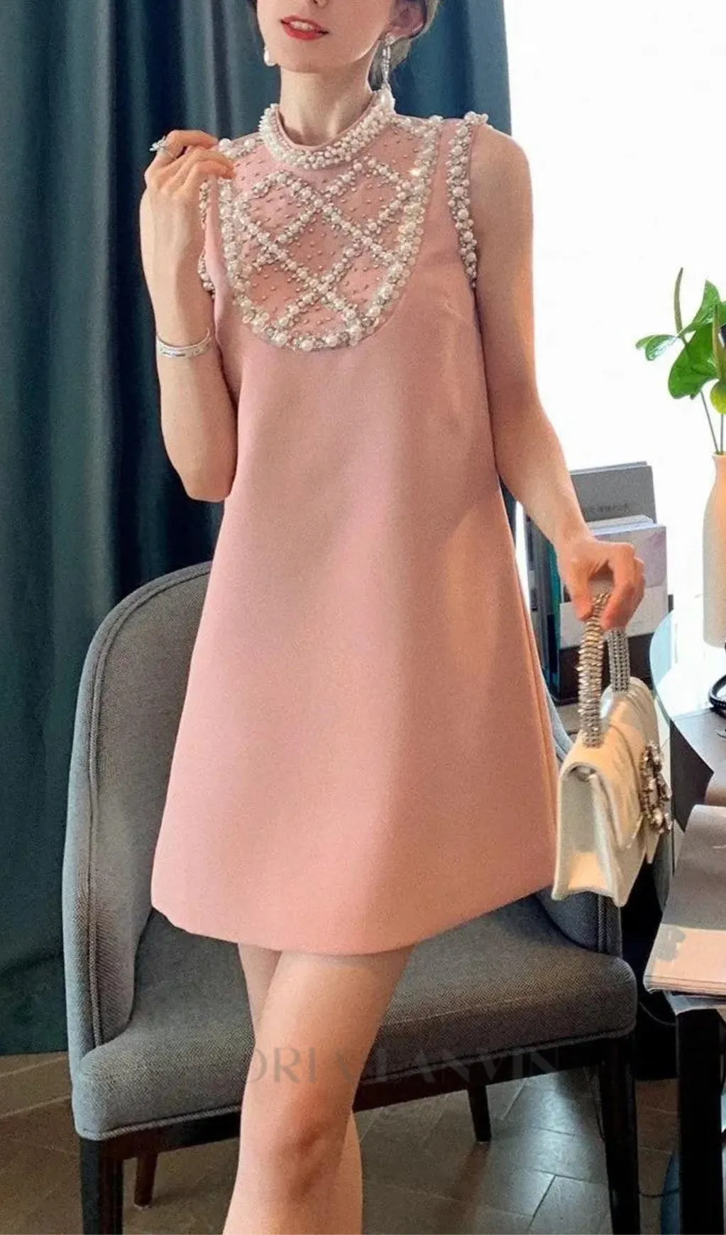 ALBERTINE PEARL-EMBELLISHED MINI DRESS Gloria Lanvin