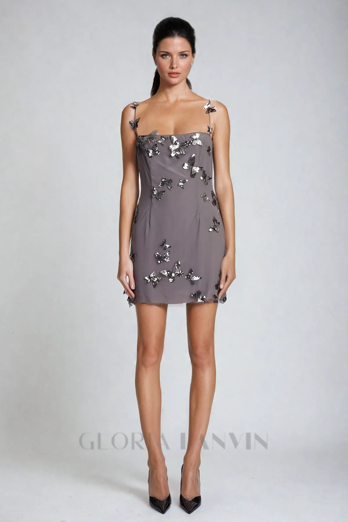 Aldis Butterfly Spaghetti Mini Dress Gloria Lanvin