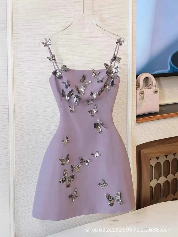Aldis Butterfly Spaghetti Mini Dress Gloria Lanvin
