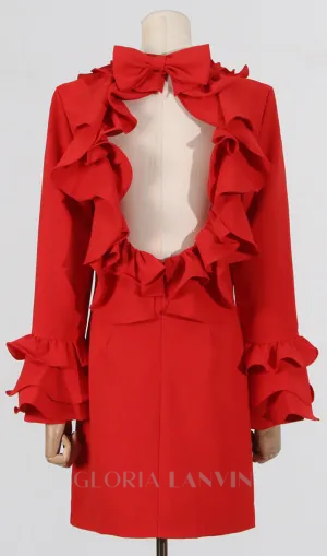 Alessandro Ruffle Backless Mini Dress in red Gloria Lanvin