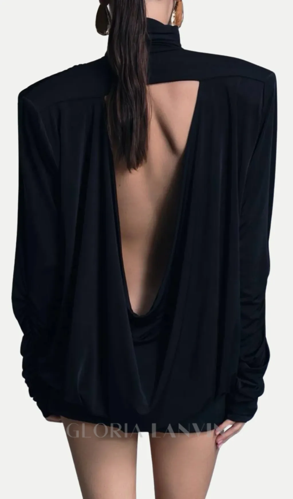 Alestair Backless Ruched Mini Dress in Black Gloria Lanvin