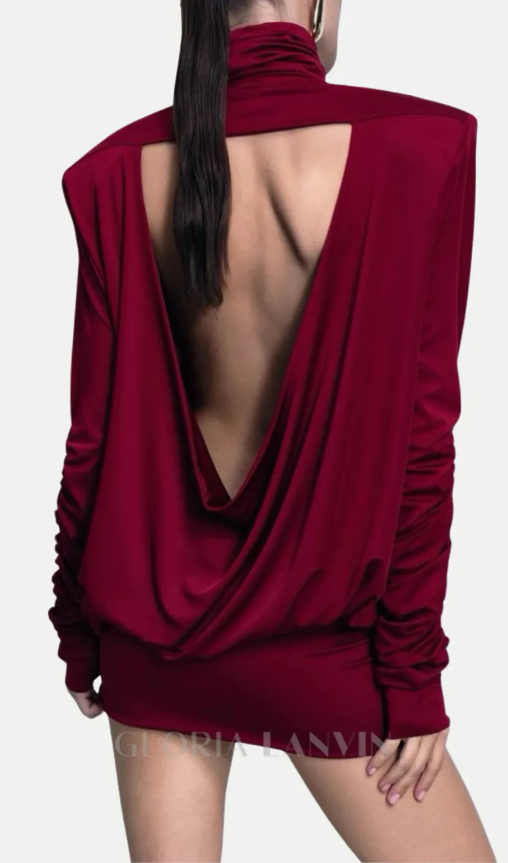 Alestair Backless Ruched Mini Dress in Red Gloria Lanvin