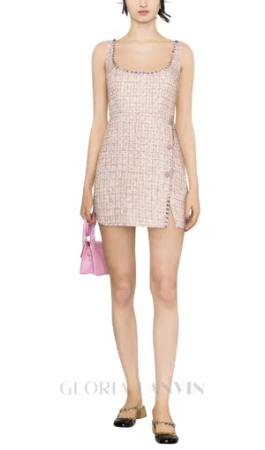 ALEXANDRA DIAMANT TRIM BOUCLE MINI DRESS IN PINK Gloria Lanvin