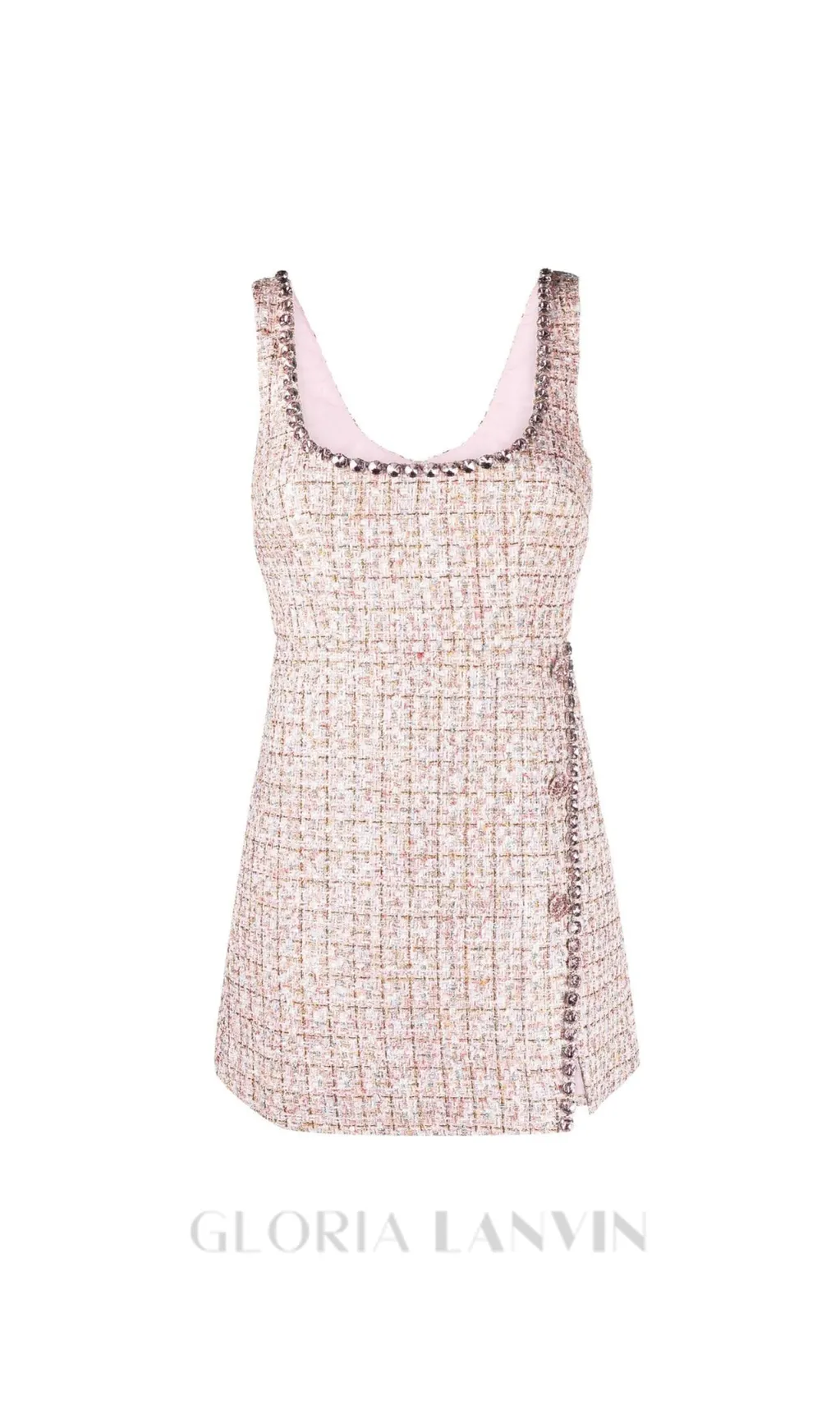 ALEXANDRA DIAMANT TRIM BOUCLE MINI DRESS IN PINK Gloria Lanvin