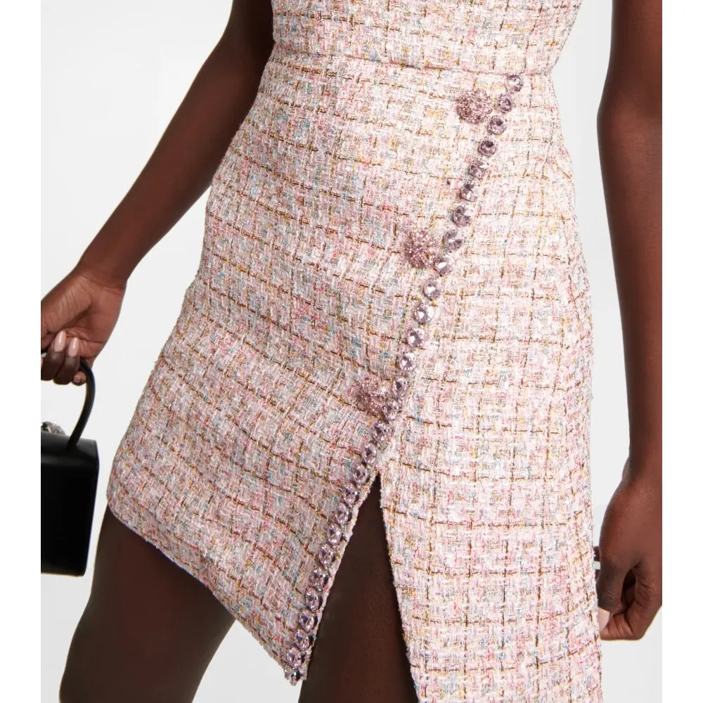 ALEXANDRA DIAMANT TRIM BOUCLE MINI DRESS IN PINK Gloria Lanvin