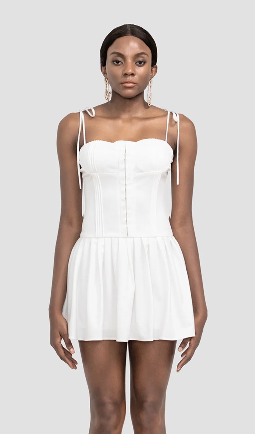 ALINA WHITE PLEATED MINI DRESS Gloria Lanvin