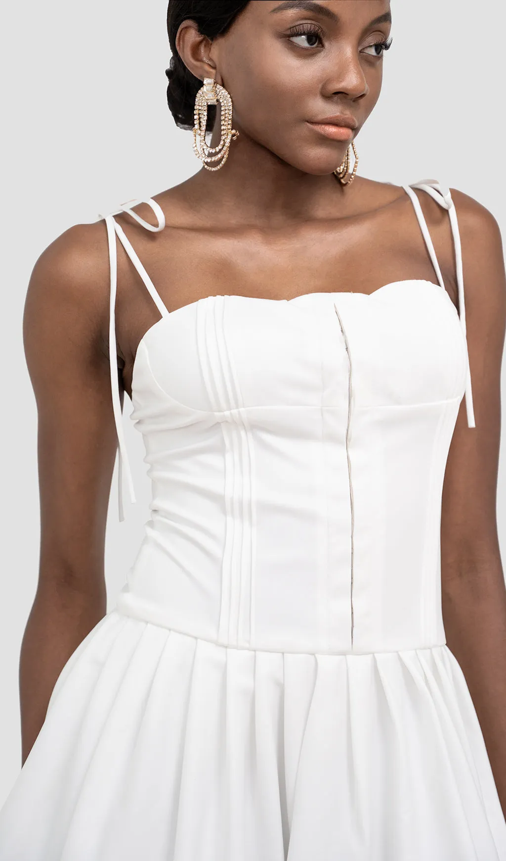 ALINA WHITE PLEATED MINI DRESS Gloria Lanvin