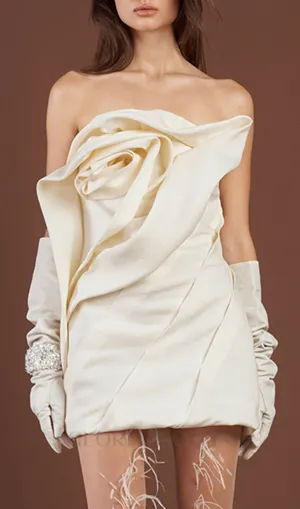 Alisa strapless flower mini dress in apricot Gloria Lanvin