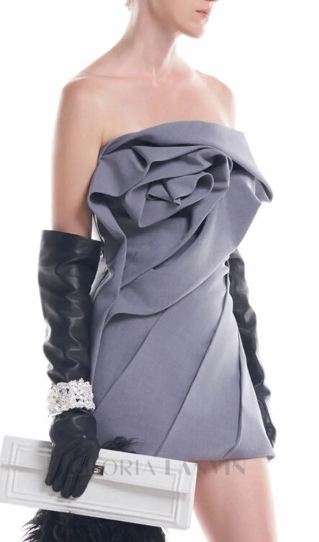Alisa strapless flower mini dress in gray Gloria Lanvin