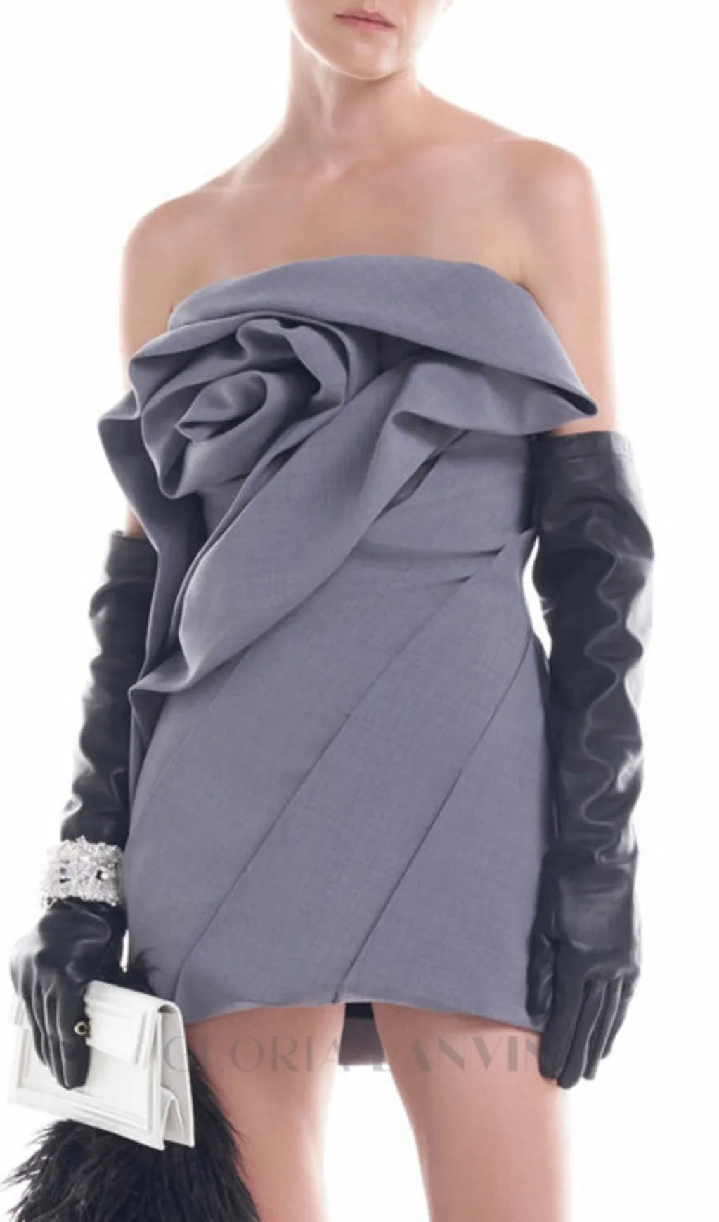 Alisa strapless flower mini dress in gray Gloria Lanvin