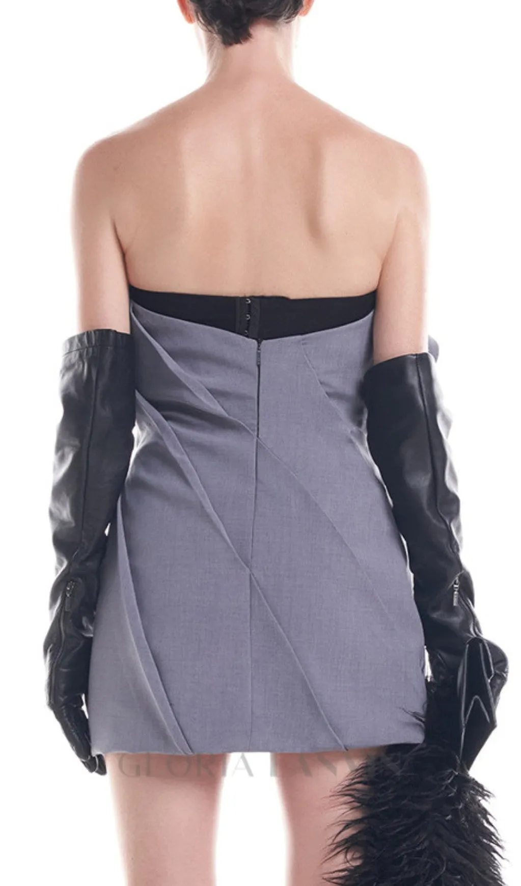Alisa strapless flower mini dress in gray Gloria Lanvin