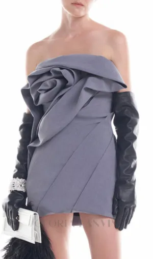 Alisa strapless flower mini dress in gray Gloria Lanvin