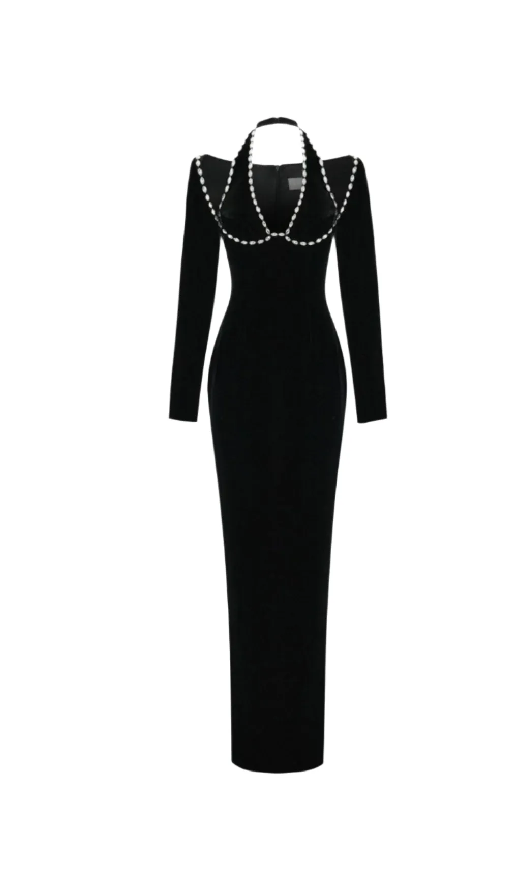 ALISON BLACK CRYSTAL-EMBELLISHED VELVET MAXI DRESS Gloria Lanvin