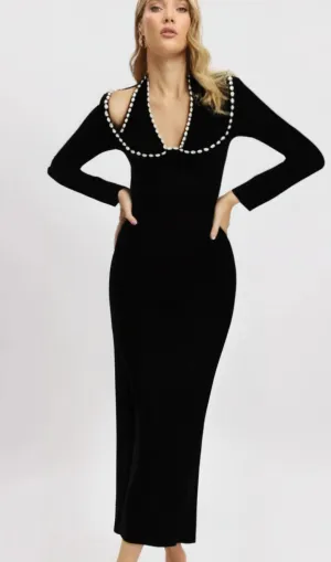 ALISON BLACK CRYSTAL-EMBELLISHED VELVET MAXI DRESS Gloria Lanvin