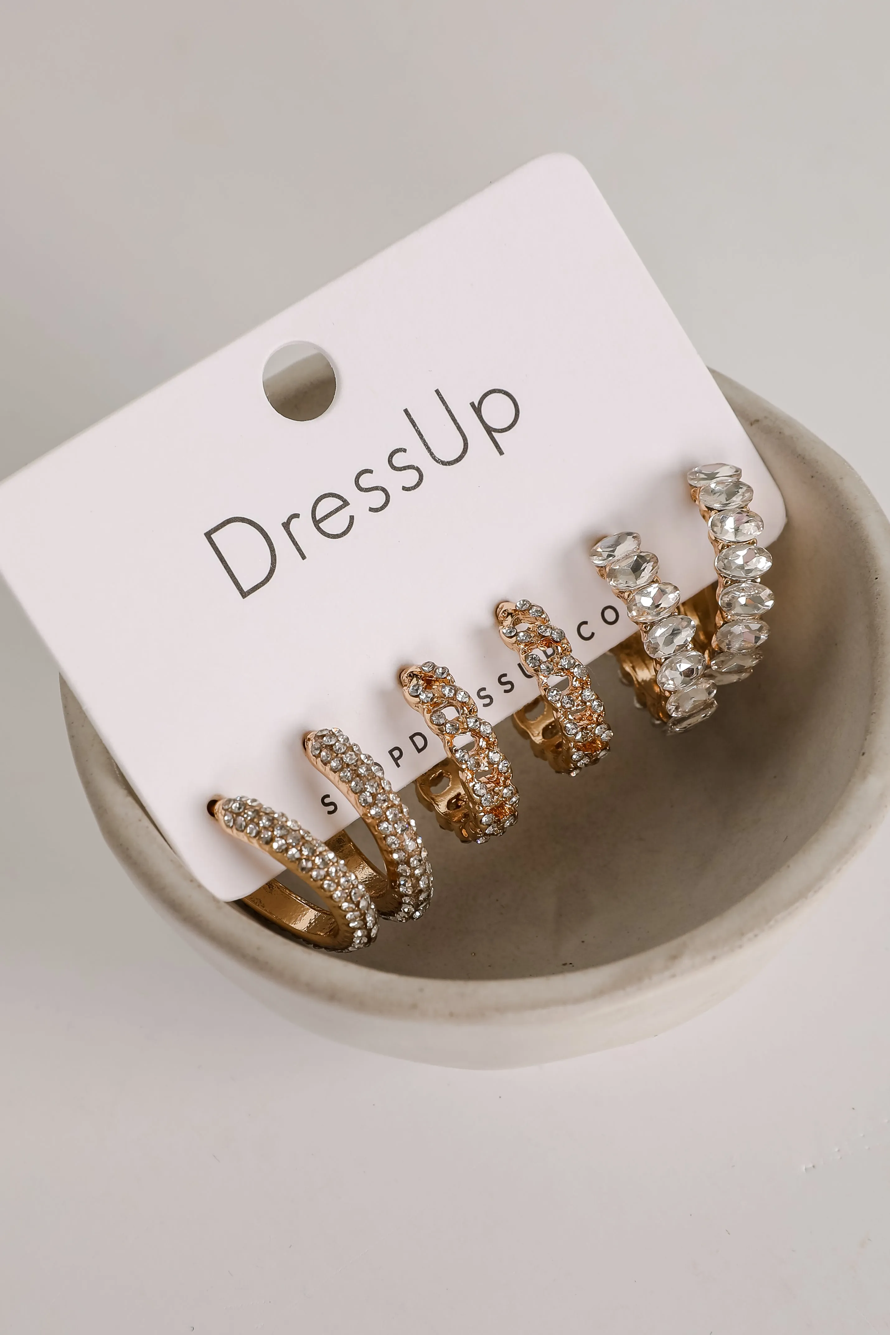 Alissa Gold Rhinestone Hoop Earring Set