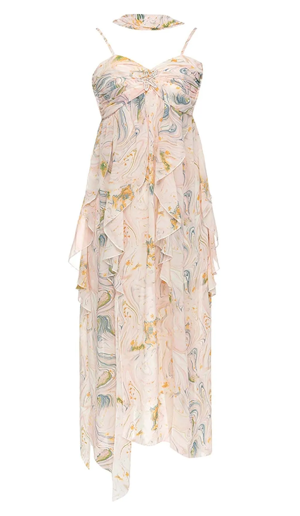 ALLOVER PRINT SPLIT THIGH BACKLESS DRESS Gloria Lanvin