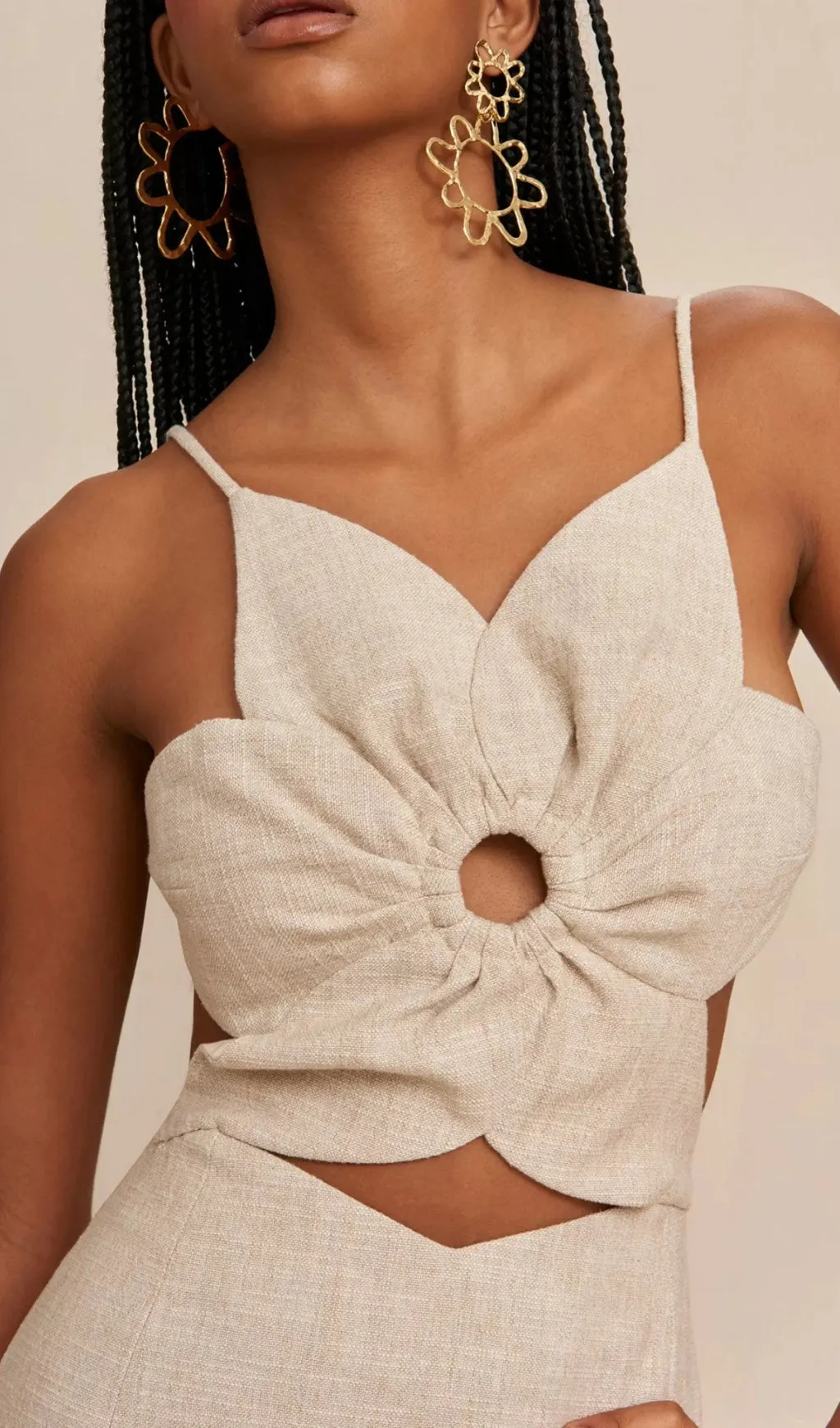 ALMA FLOWER DETAIL CUT OUT MIDI DRESS IN APRICOT Gloria Lanvin