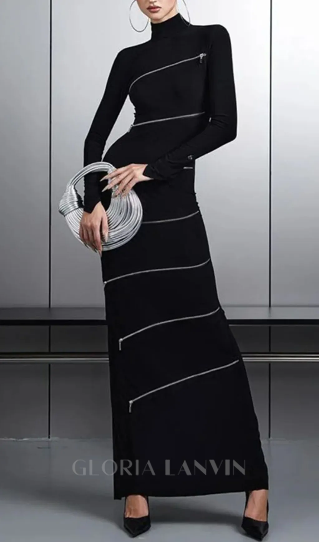 Aloysius Zipper Bodycon Maxi Dress In Black Gloria Lanvin