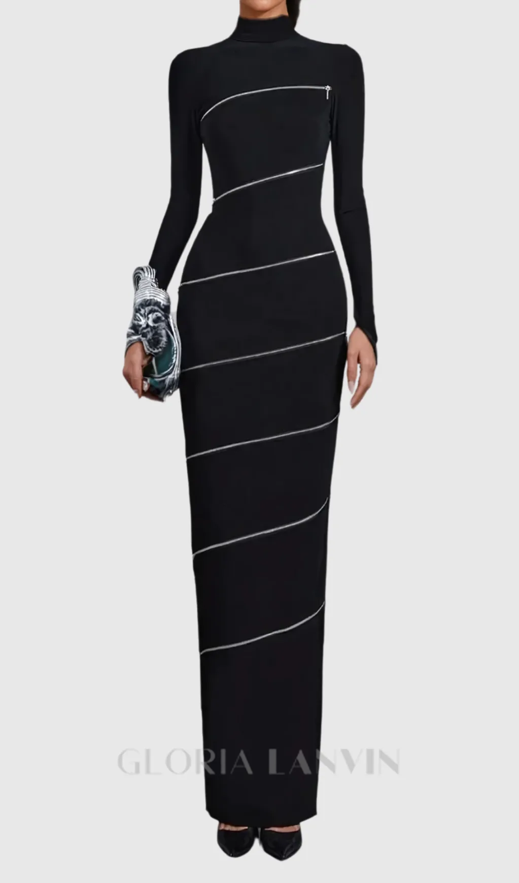 Aloysius Zipper Bodycon Maxi Dress In Black Gloria Lanvin