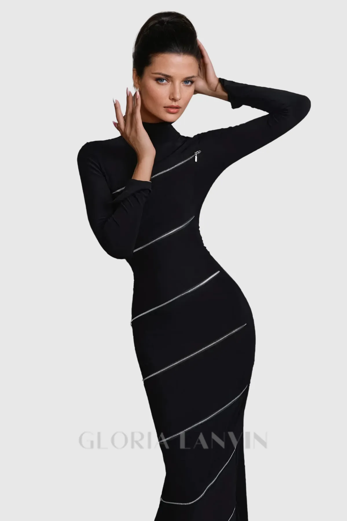 Aloysius Zipper Bodycon Maxi Dress In Black Gloria Lanvin