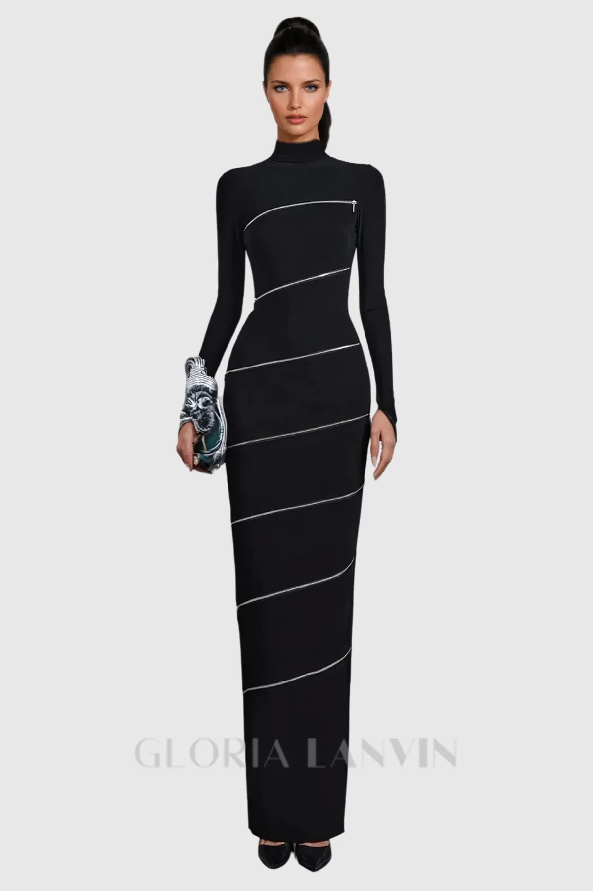 Aloysius Zipper Bodycon Maxi Dress In Black Gloria Lanvin