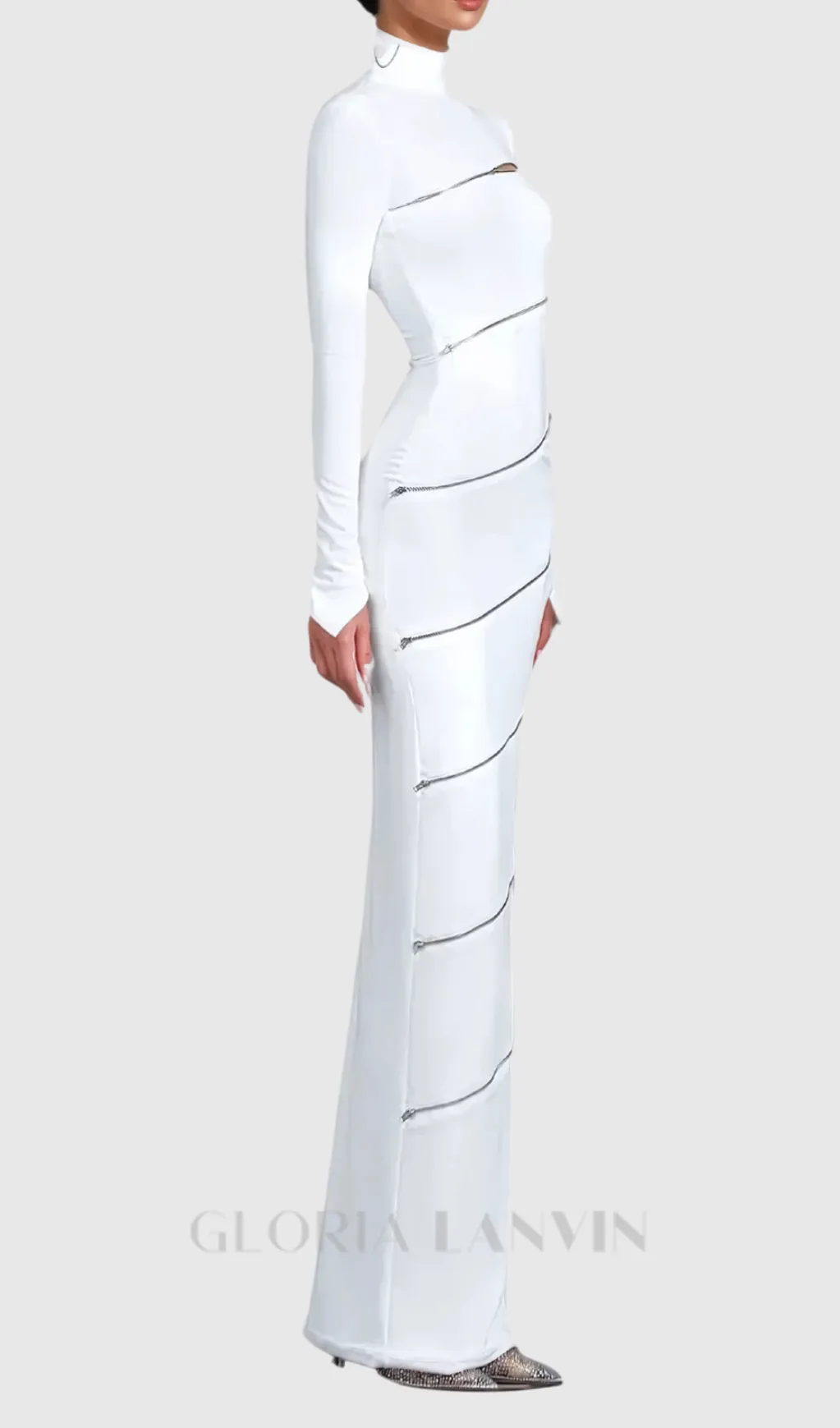 Aloysius Zipper Bodycon Maxi Dress In White Gloria Lanvin