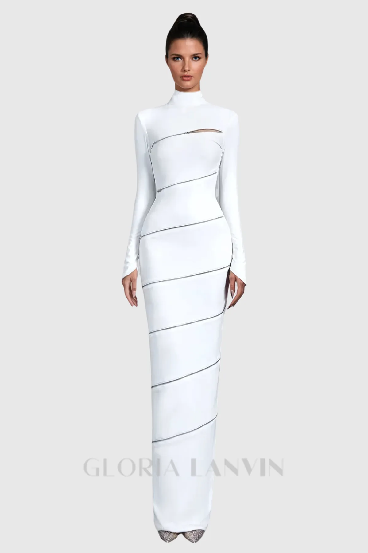 Aloysius Zipper Bodycon Maxi Dress In White Gloria Lanvin