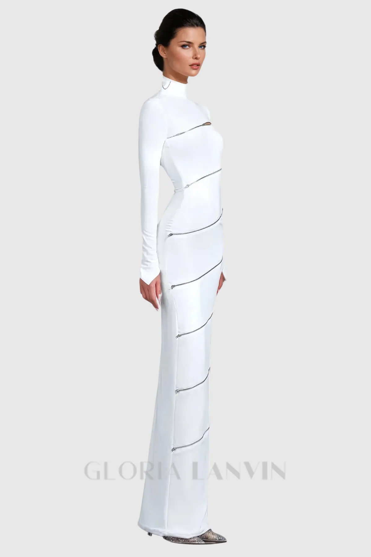 Aloysius Zipper Bodycon Maxi Dress In White Gloria Lanvin