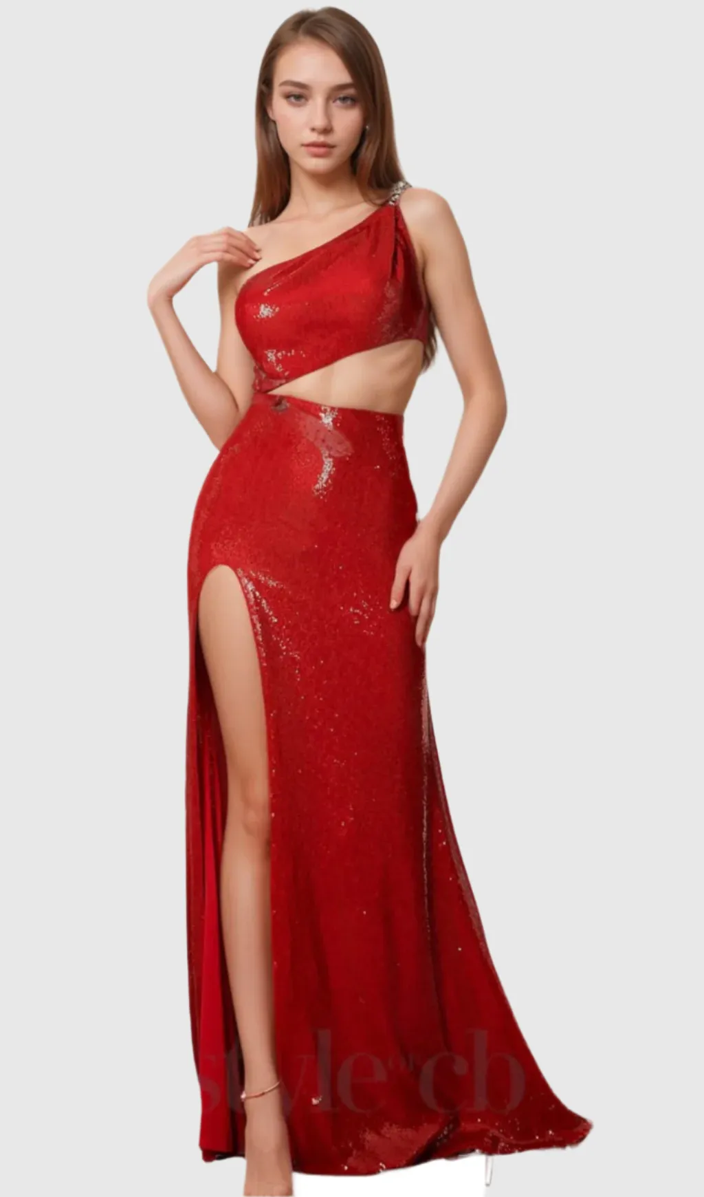althea Manidis One-Shoulder Sequin Glitter High Slit Mermaid Dress Gloria Lanvin