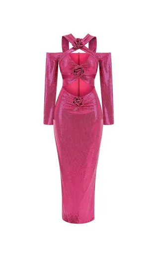alva Lowen Flower Cutout Sequin Maxi Dress In rose Pink Gloria Lanvin