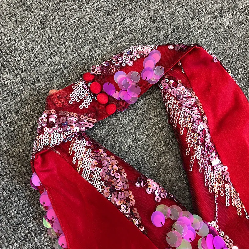 ALVA PINK HALTER EMBELLISHED SEQUIN BODYCON MIDI DRESS Gloria Lanvin