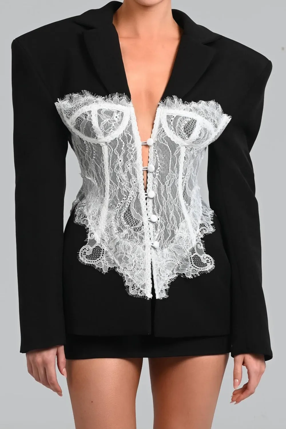 Alvera Lace Corset Blazer in Black Gloria Lanvin