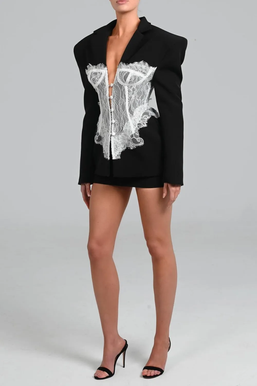 Alvera Lace Corset Blazer in Black Gloria Lanvin