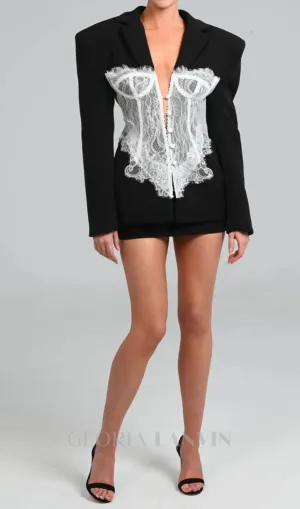 Alvera Lace Corset Blazer in Black Gloria Lanvin