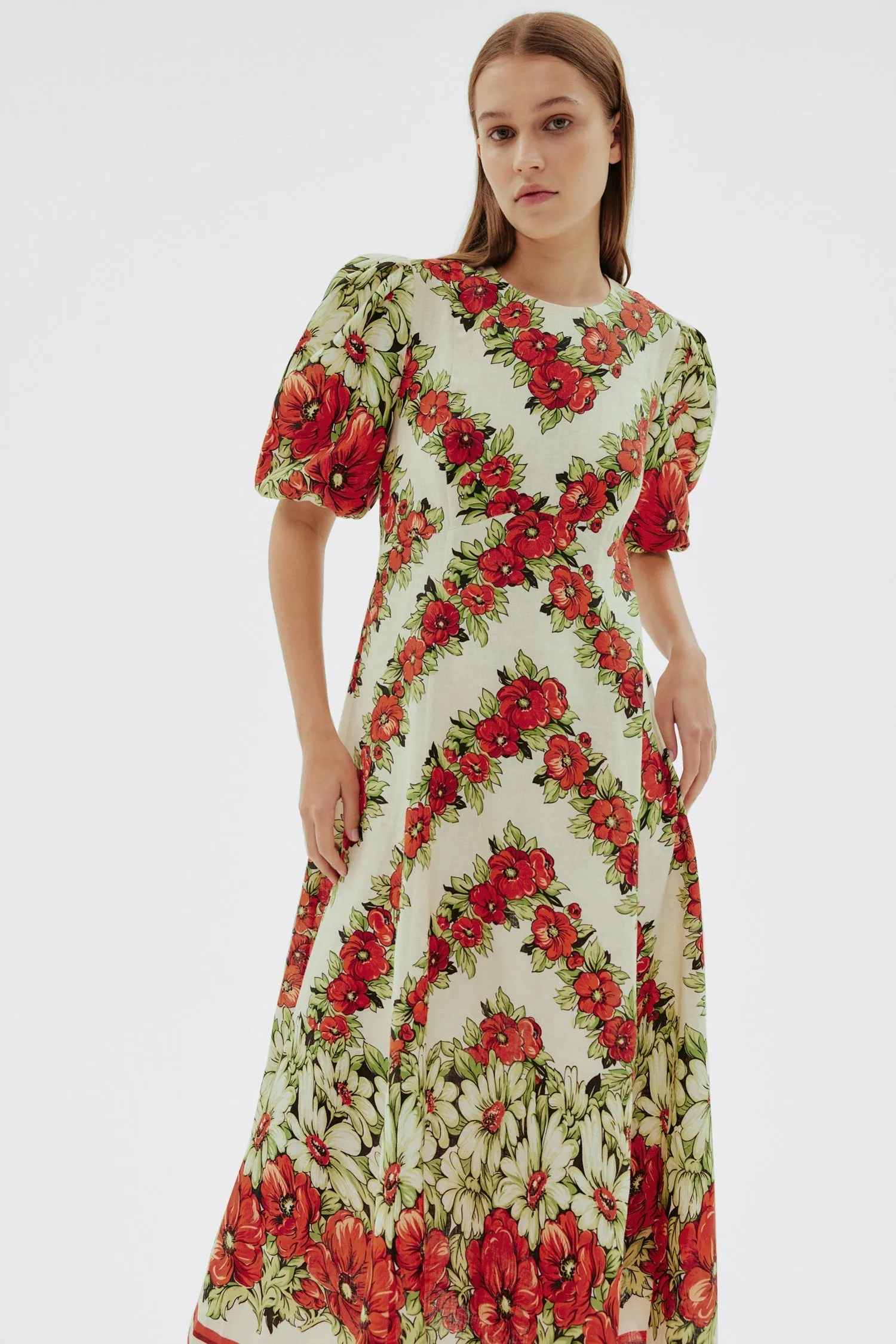 ALYSSA FLORAL PRINT MIDI DRESS IN RED Gloria Lanvin