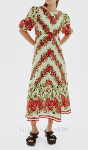 ALYSSA FLORAL PRINT MIDI DRESS IN RED Gloria Lanvin