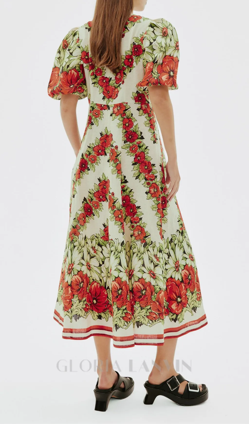 ALYSSA FLORAL PRINT MIDI DRESS IN RED Gloria Lanvin