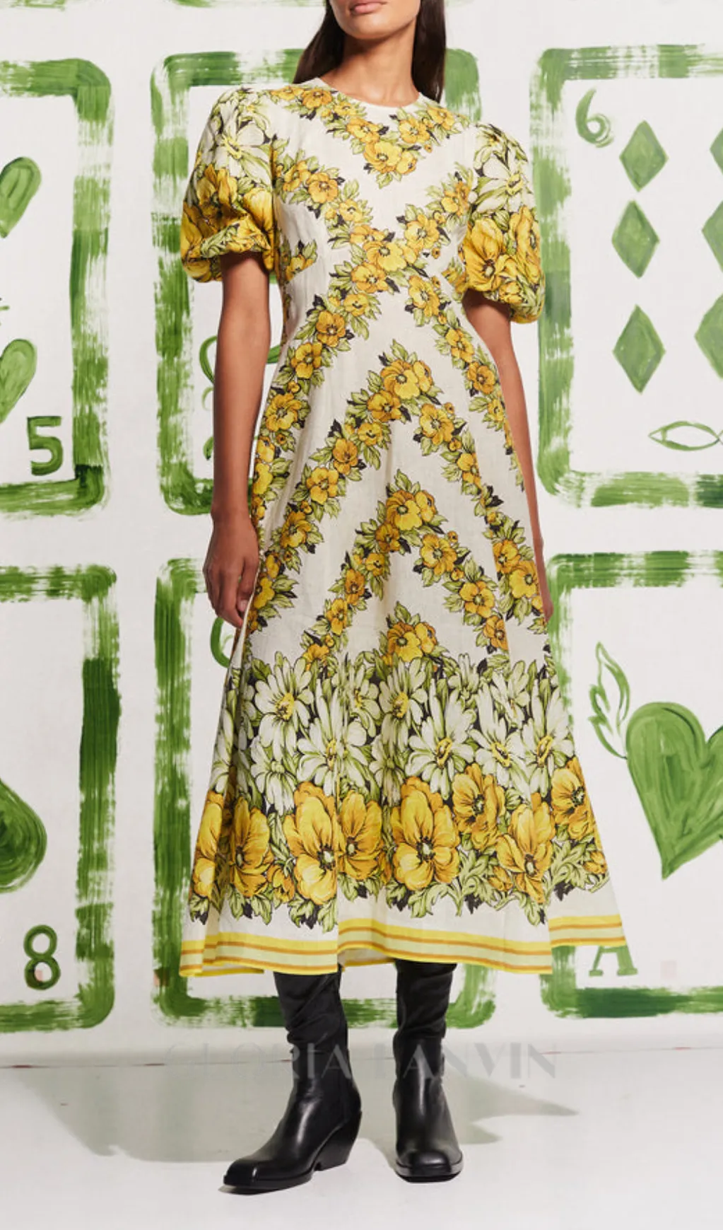 ALYSSA FLORAL PRINT MIDI DRESS IN YELLOW Gloria Lanvin