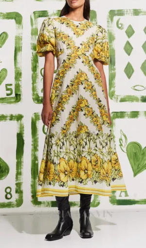 ALYSSA FLORAL PRINT MIDI DRESS IN YELLOW Gloria Lanvin
