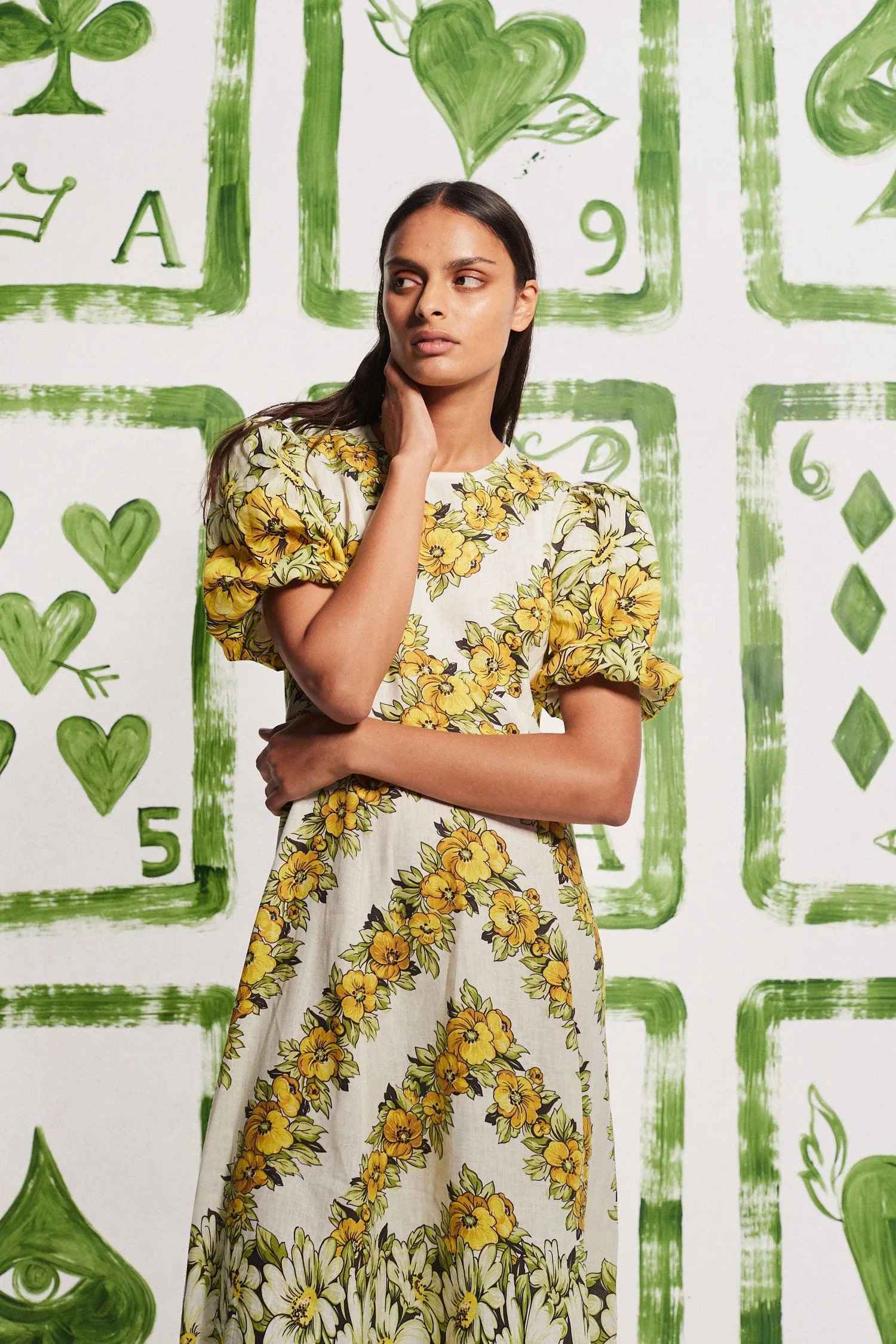 ALYSSA FLORAL PRINT MIDI DRESS IN YELLOW Gloria Lanvin