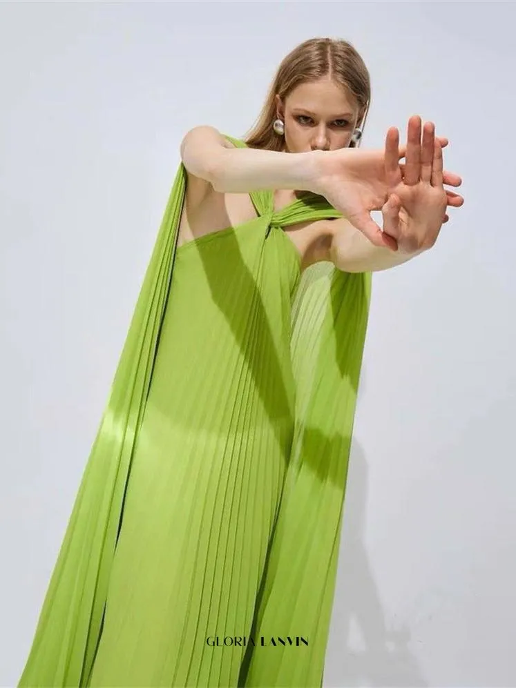 alyssa pleated grass green maxi dress Gloria Lanvin