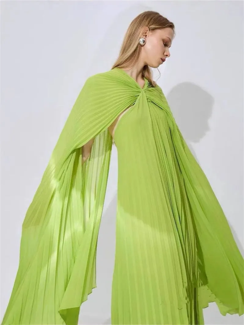 alyssa pleated grass green maxi dress Gloria Lanvin