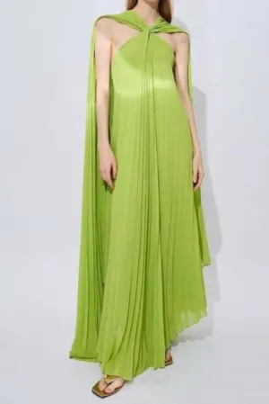 alyssa pleated grass green maxi dress Gloria Lanvin