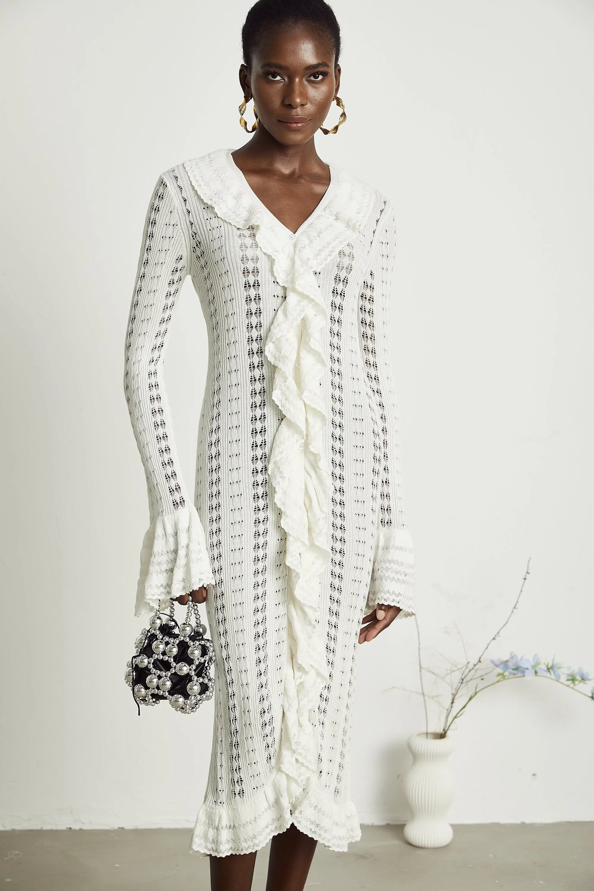 Alyssa pointelle-knit V-neck midi dress Gloria Lanvin